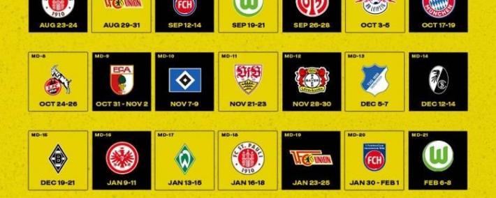 多特新赛季德甲赛程：首轮客战圣保利，10月中旬对阵拜仁