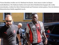 交易失败！踢球者：博尼法斯体检结果异常，AC米兰拒绝签约