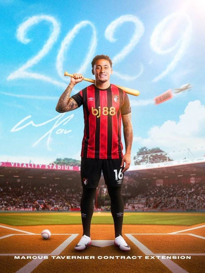 官方：伯恩茅斯同26岁的英格兰后腰塔韦尼耶续约至2029年